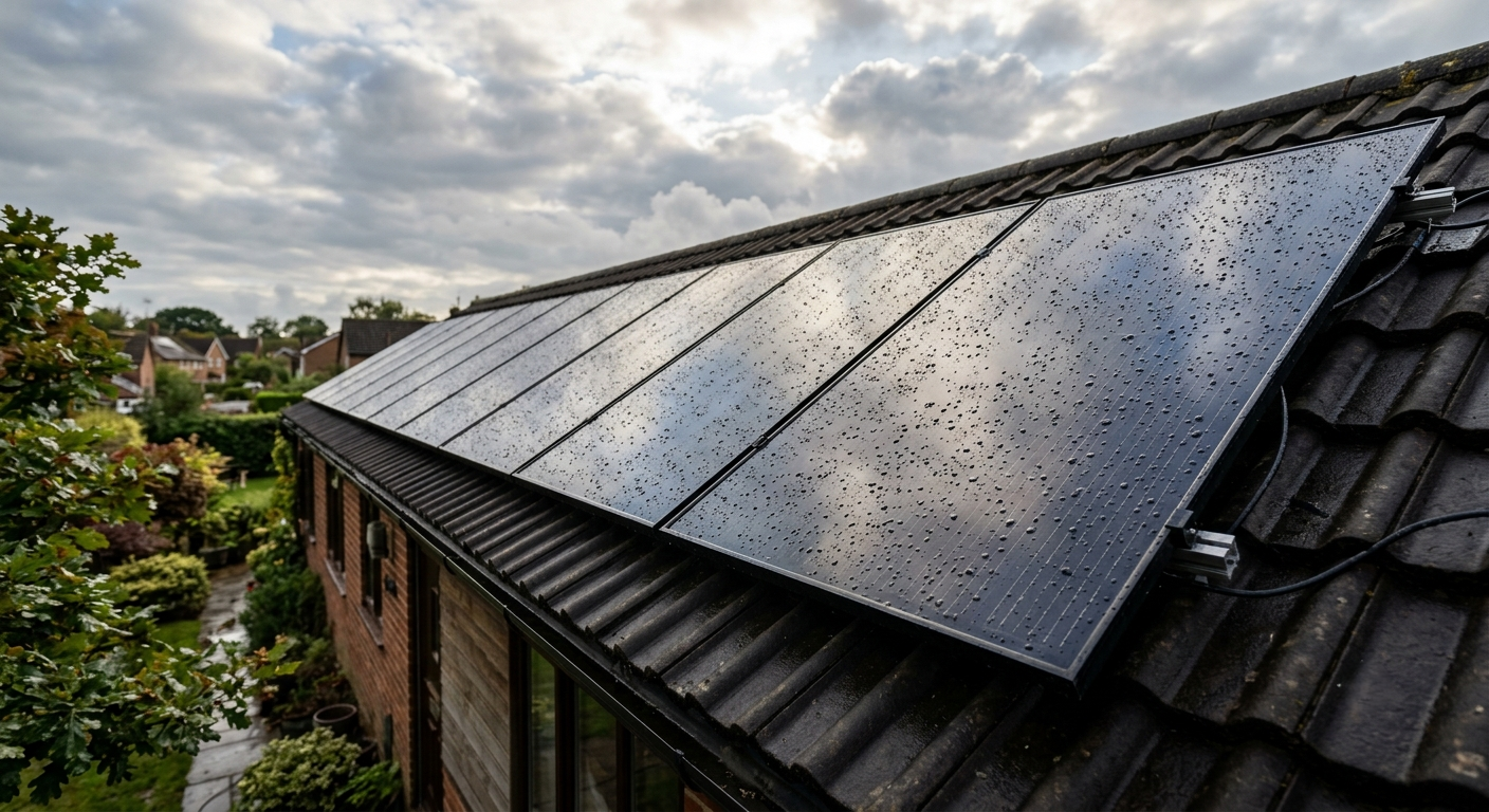 Painéis fotovoltaicos modernos instalados pela Solevo mostrando como a energia solar funciona em dia nublado e a eficiência painel solar.